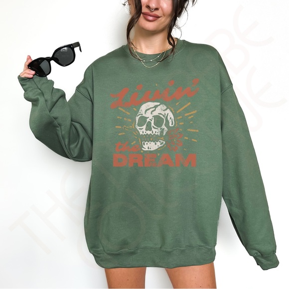 Living the Dream Skull Crewneck Sweatshirt - Picture 2 of 10